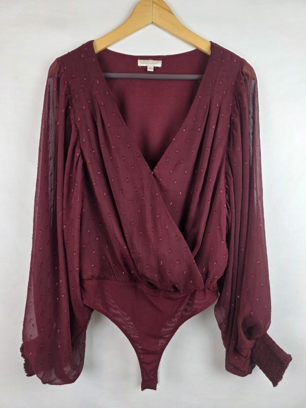 Flying Tomato Bodysuit Women's Size Small Burgundy Long Balloon Sleeves Top